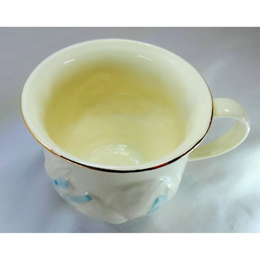 2 BELEEK Nursery Baptism Christening Cups Porcelain w Gold Ireland Bunny Twins